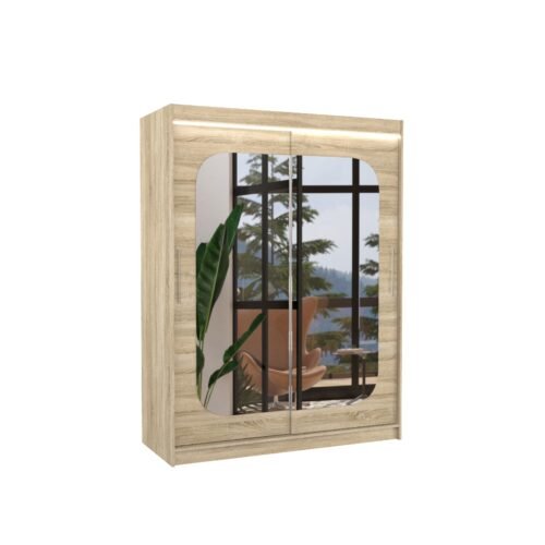 Sliding wardrobe with mirror and LED lighting CLEVER 150 Sonoma ADRK