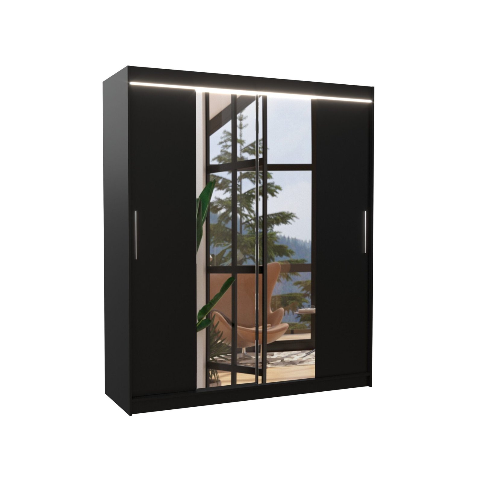 Sliding wardrobe with mirror and LED lighting DALLAS 180 black ADRK