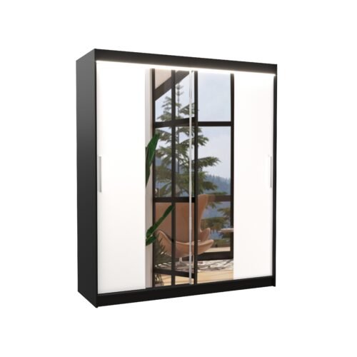 Sliding wardrobe with mirror and LED lighting DALLAS 180 black/white ADRK