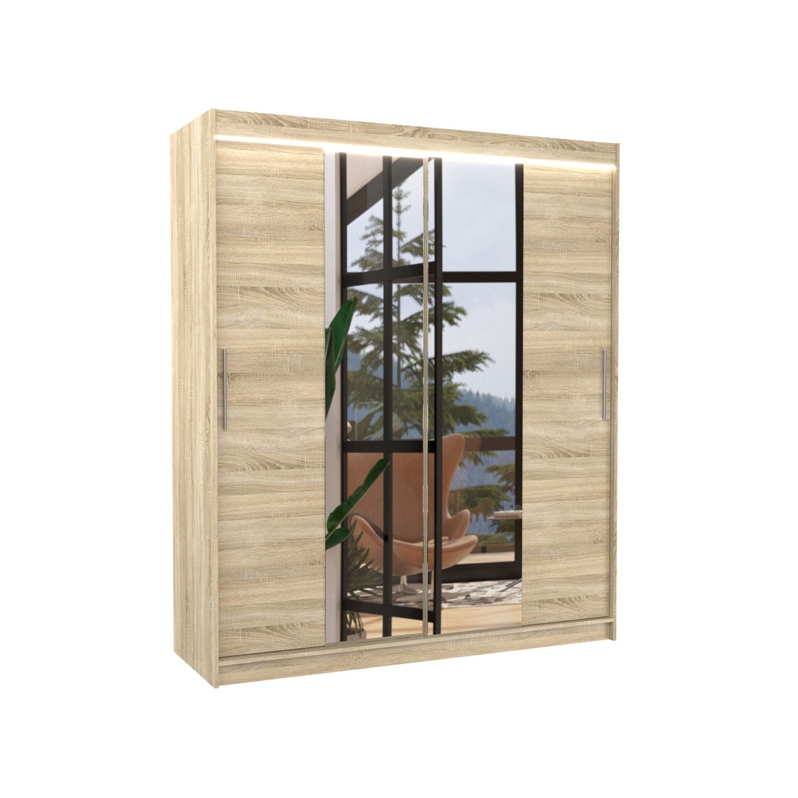 Sliding wardrobe with mirror and LED lighting DALLAS 180 Sonoma ADRK