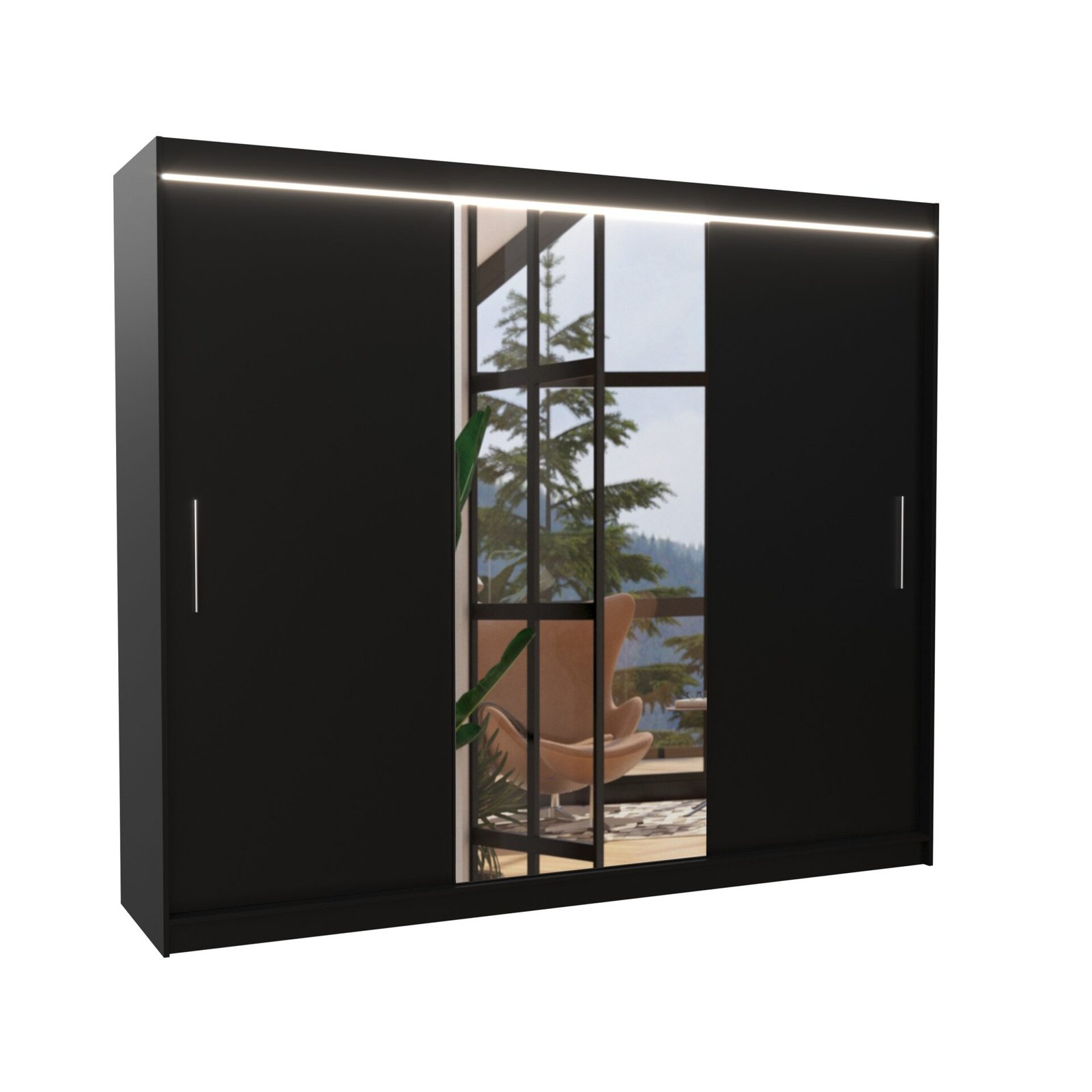 Sliding wardrobe with mirror and LED lighting DENIS 250 black ADRK