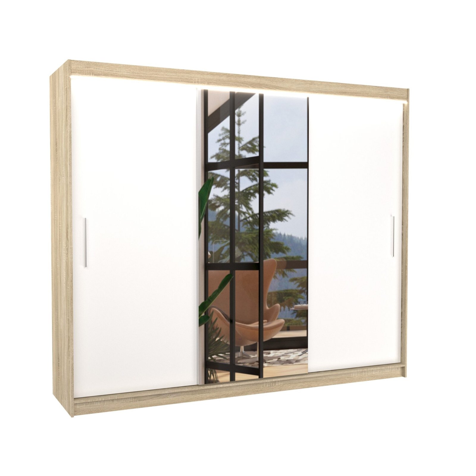 Sliding wardrobe with mirror and LED lighting DENIS 250 Sonoma/White ADRK
