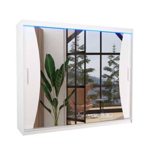 Sliding wardrobe with mirror and LED lighting DIEGO 250 white ADRK