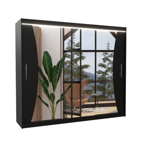 Sliding wardrobe with mirror and LED lighting DIEGO 250 black ADRK