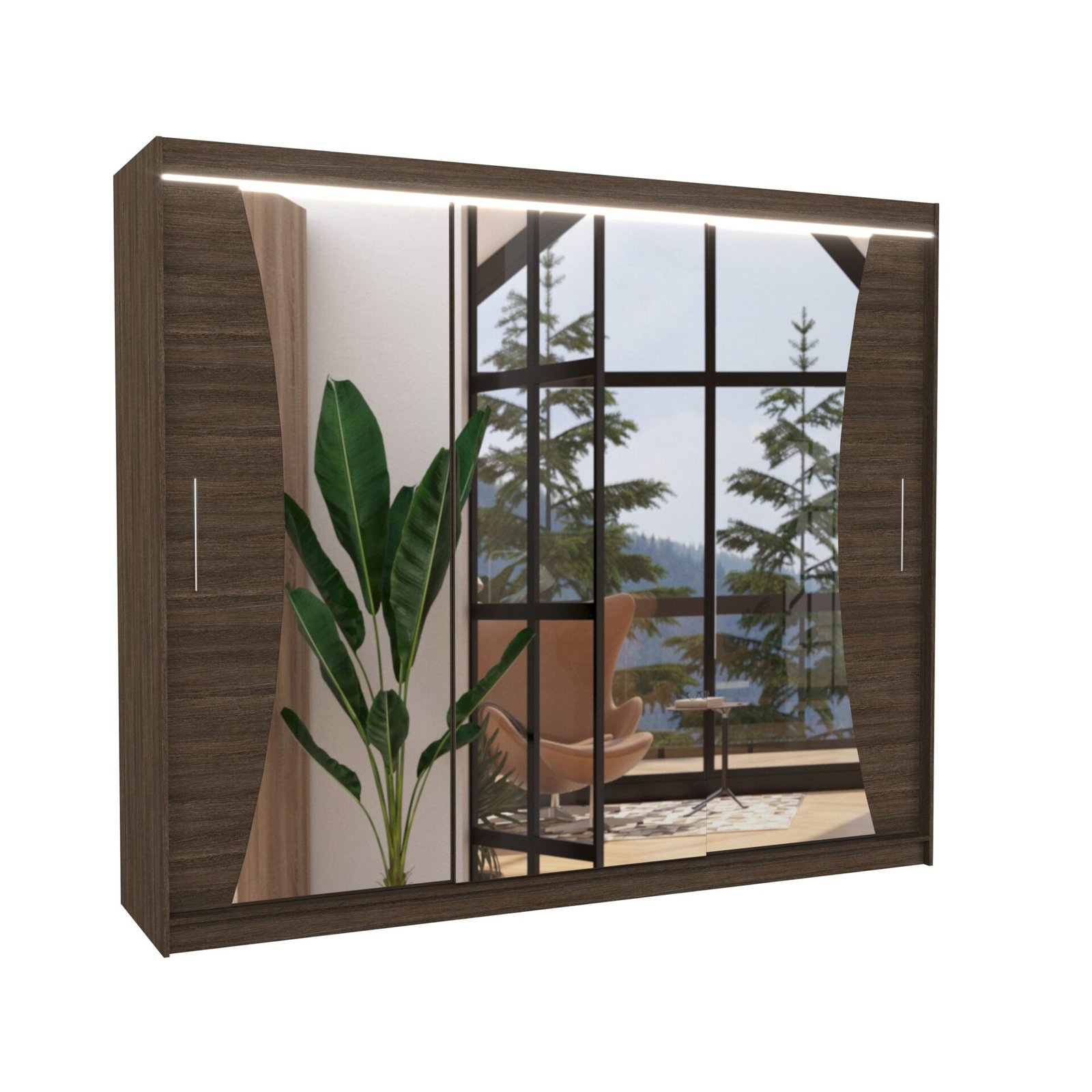 Sliding wardrobe with mirror and LED lighting DIEGO 250 Chocolate ADRK