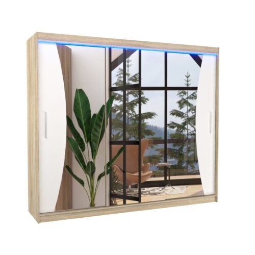 Sliding wardrobe with mirror and LED lighting DIEGO 250 Sonoma/White ADRK