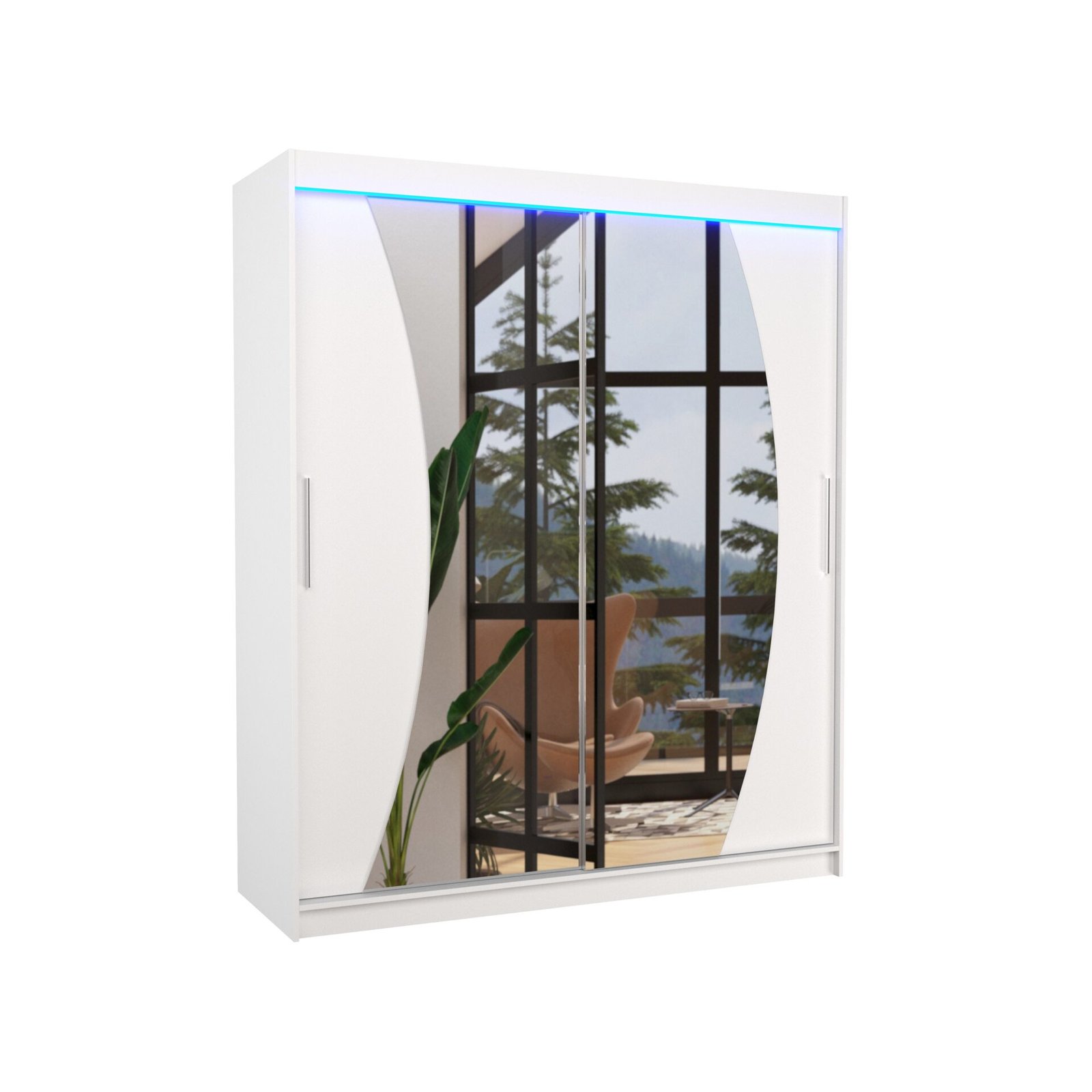 Sliding wardrobe with mirror and LED lighting DOLORES 180 white ADRK