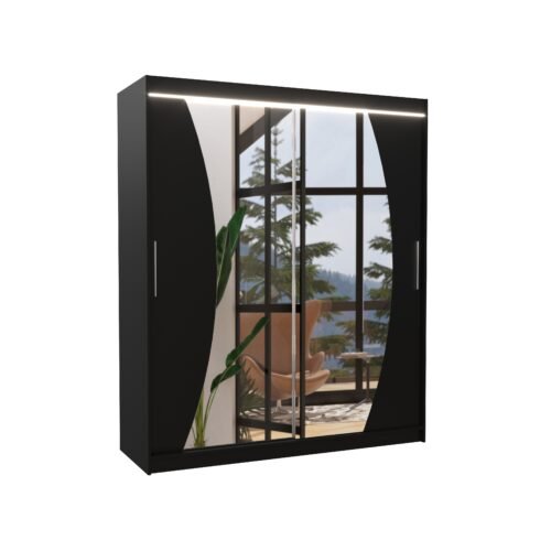 Sliding wardrobe with mirror and LED lighting DOLORES 180 black ADRK
