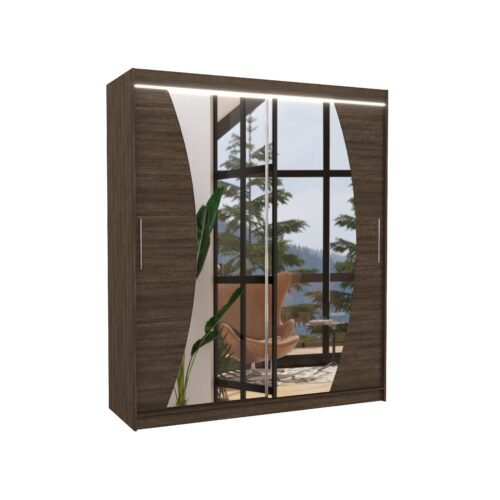 Sliding wardrobe with mirror and LED lighting DOLORES 180 chocolate color ADRK