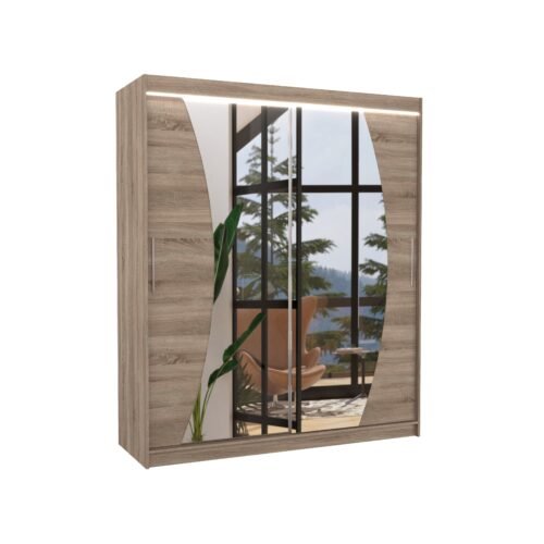 Sliding wardrobe with mirror and LED lighting DOLORES 180 Truffle ADRK