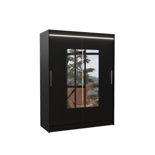 Sliding wardrobe with mirror and LED lighting DORRIGO 150 black ADRK
