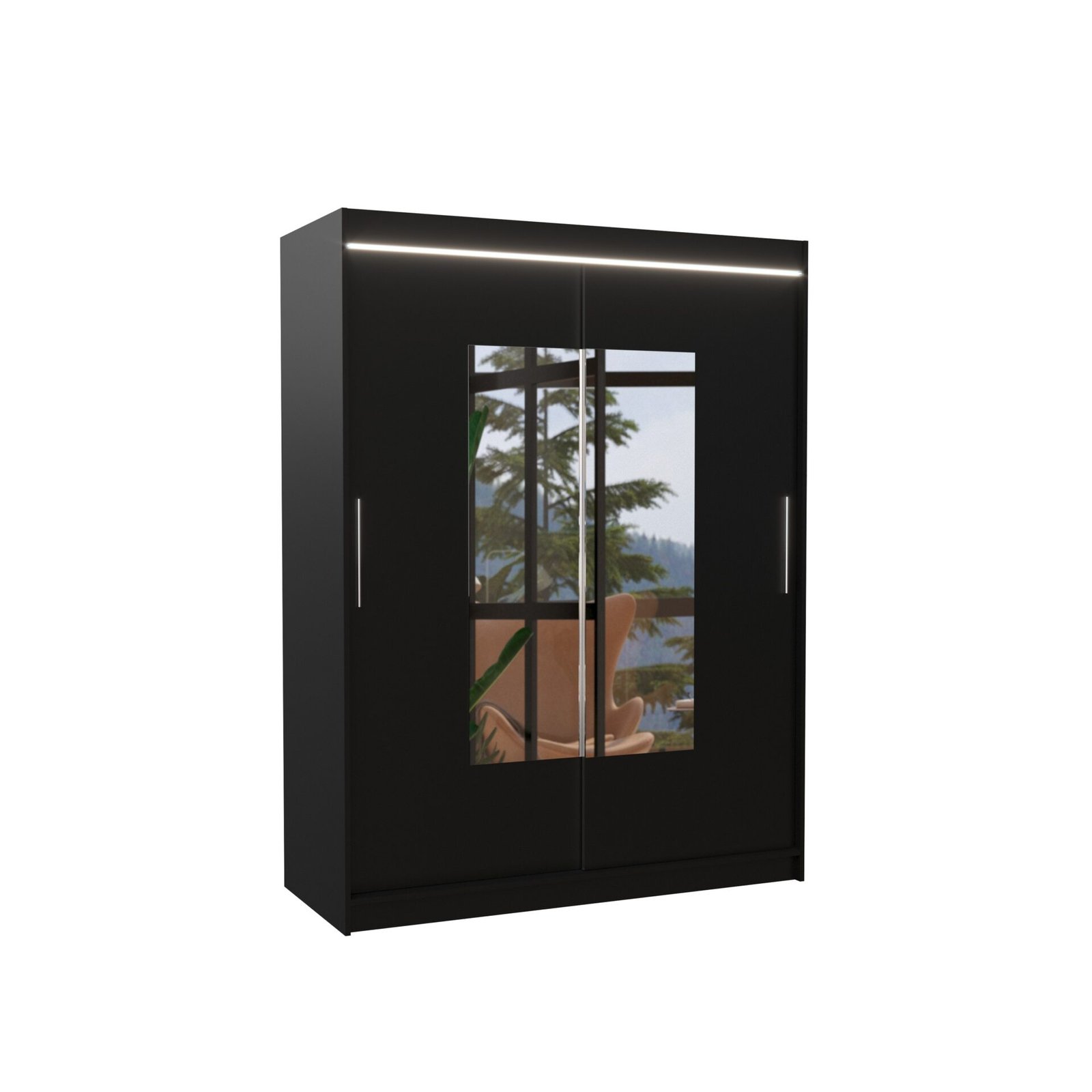 Sliding wardrobe with mirror and LED lighting DORRIGO 150 black ADRK