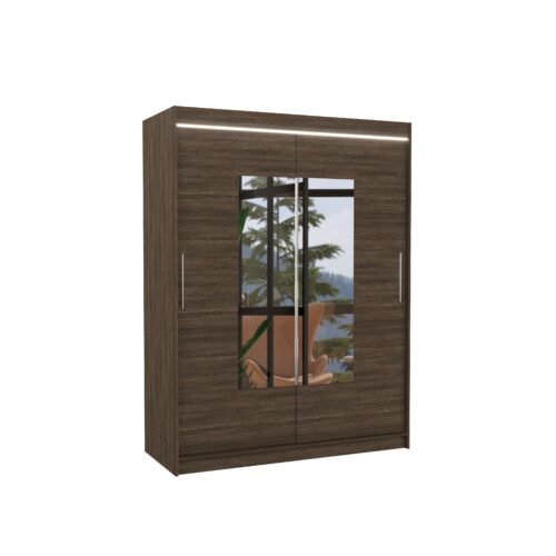 Sliding wardrobe with mirror and LED lighting DORRIGO 150 chocolate color ADRK