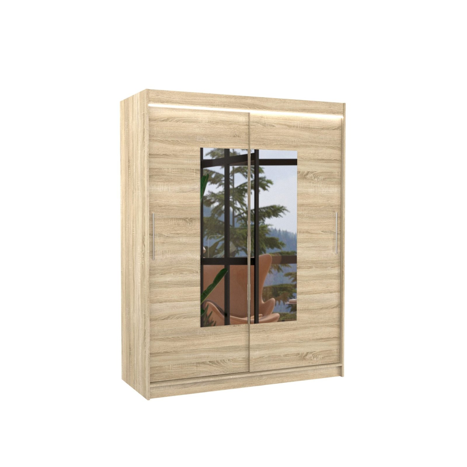 Sliding wardrobe with mirror and LED lighting DORRIGO 150 Sonoma ADRK