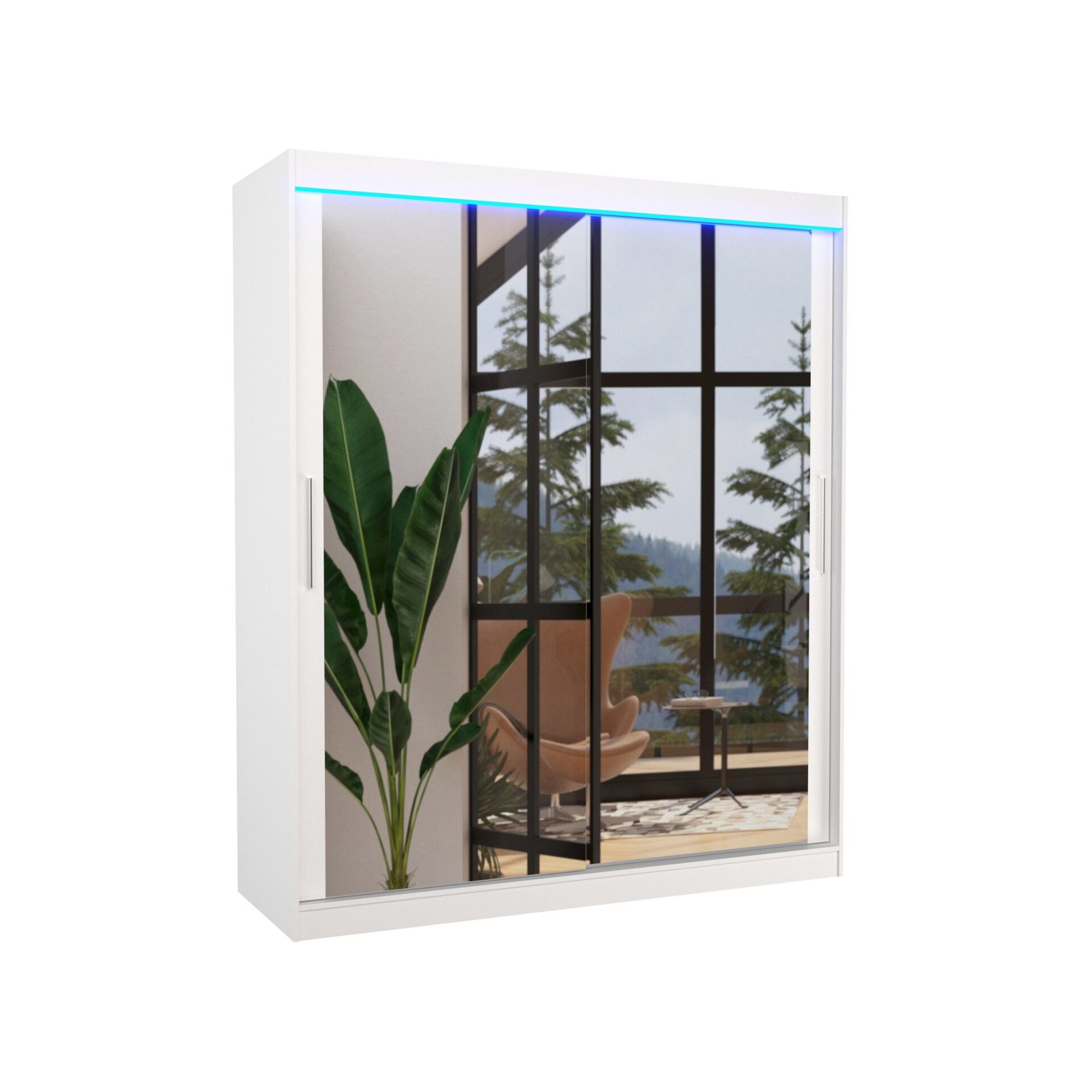 Sliding wardrobe with mirror and LED lighting ETTORE 180 white ADRK
