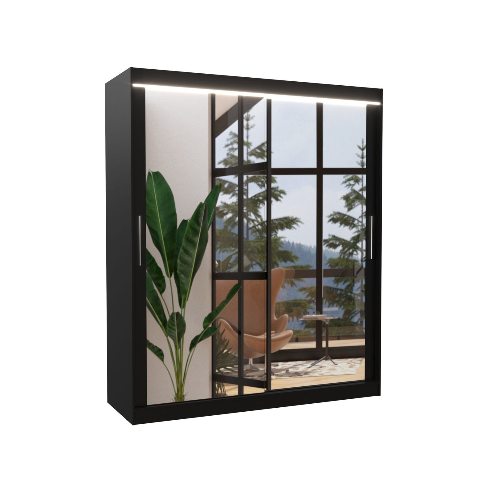 Sliding wardrobe with mirror and LED lighting ETTORE 180 black ADRK