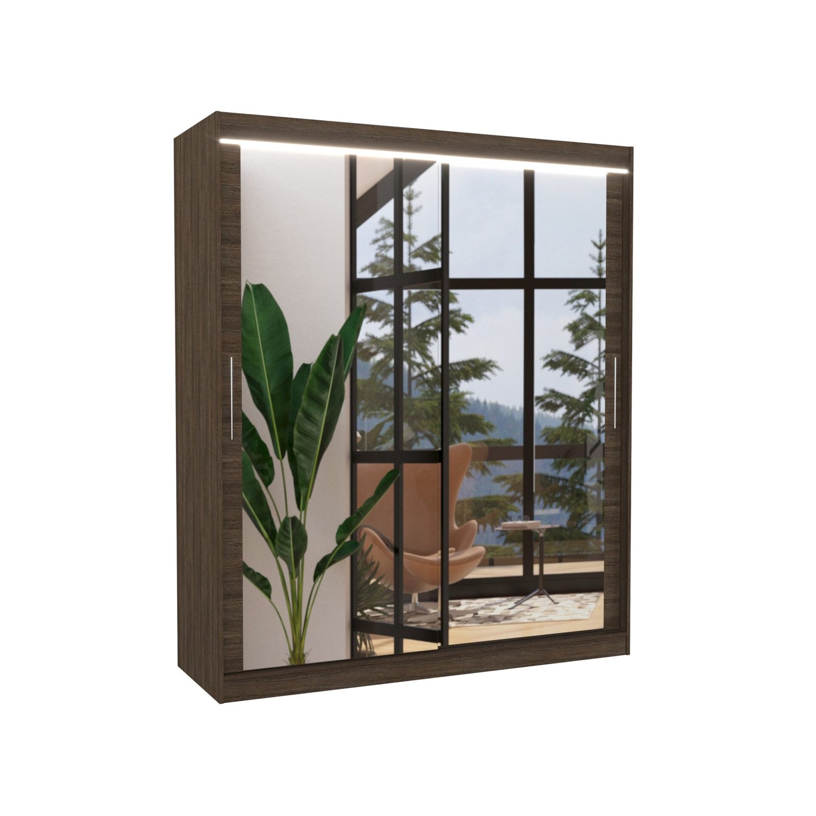 Sliding wardrobe with mirror and LED lighting ETTORE 180 chocolate color ADRK