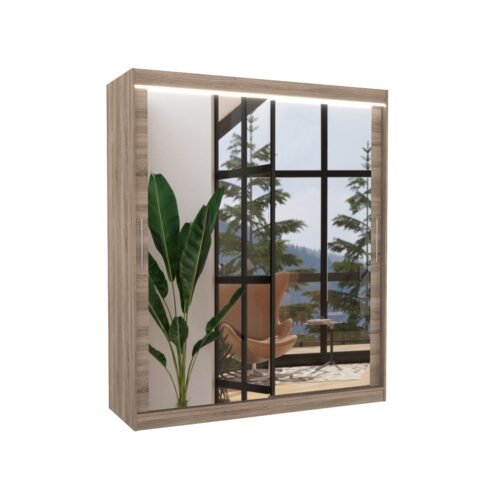 Sliding wardrobe with mirror and LED lighting ETTORE 180 Truffle ADRK