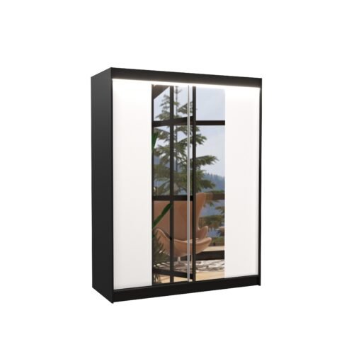 Sliding wardrobe with mirror and LED lighting FEVER 150 black/white ADRK