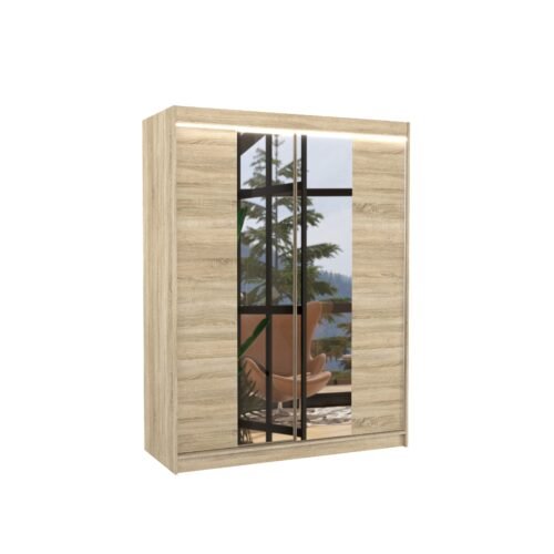 Sliding wardrobe with mirror and LED lighting FEVER 150 Sonoma ADRK