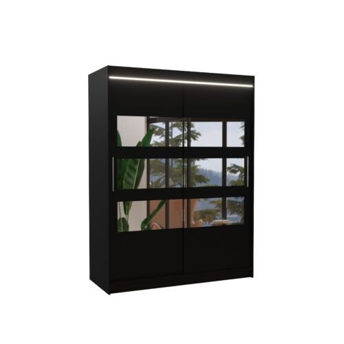 Sliding wardrobe with mirror and LED lighting FLORENTO 150 black ADRK