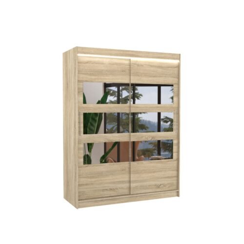 Sliding wardrobe with mirror and LED lighting FLORENTO 150 Sonoma ADRK
