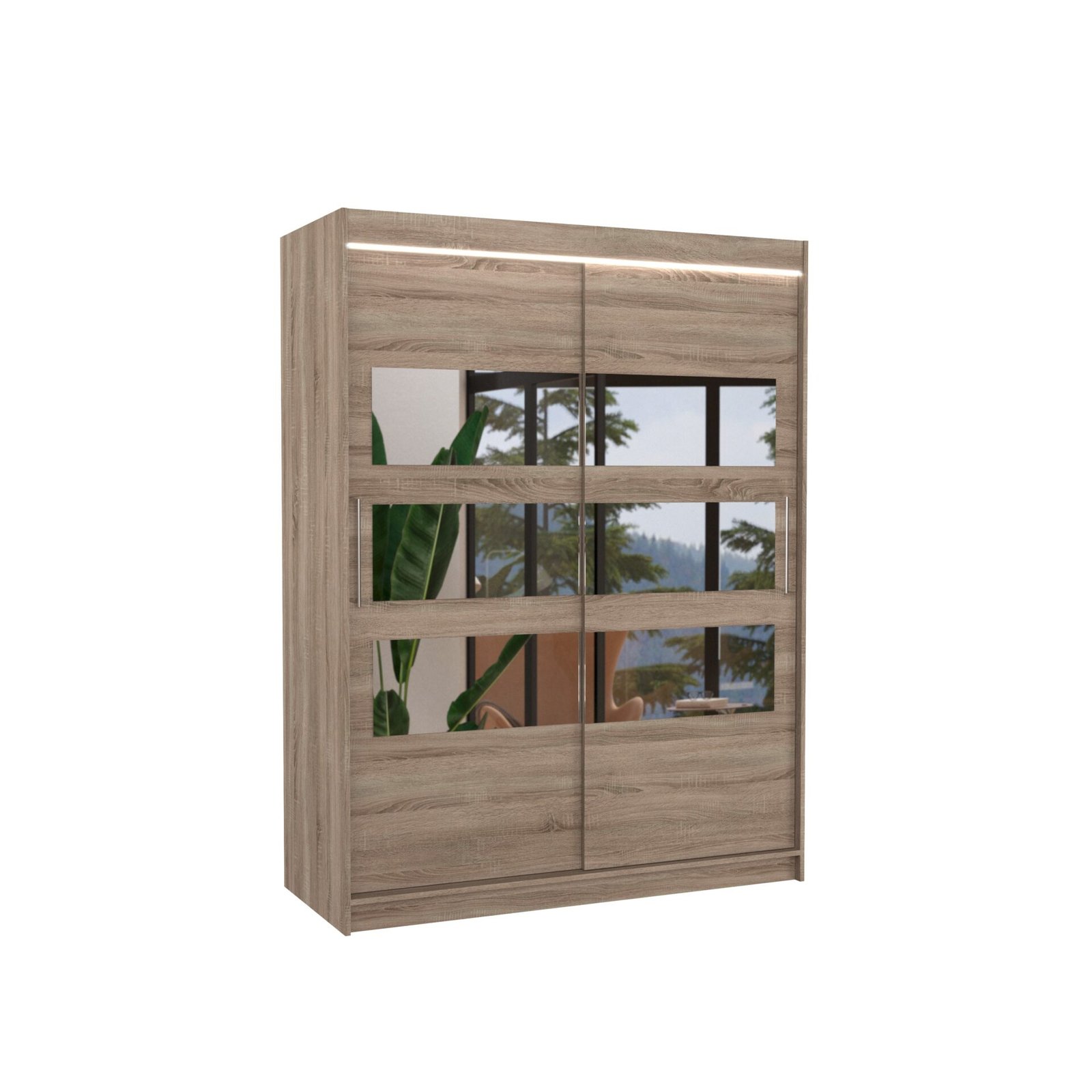 Sliding wardrobe with mirror and LED lighting FLORENTO 150 Truffle ADRK