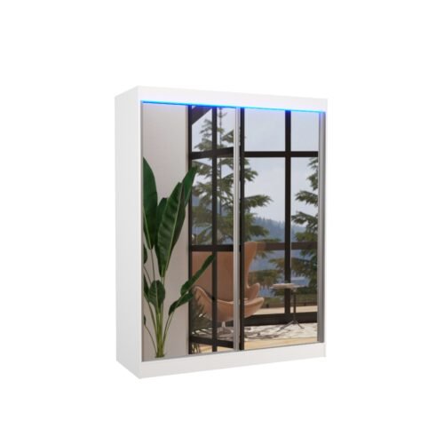 Sliding wardrobe with mirror and LED lighting FLOREST 150 white ADRK