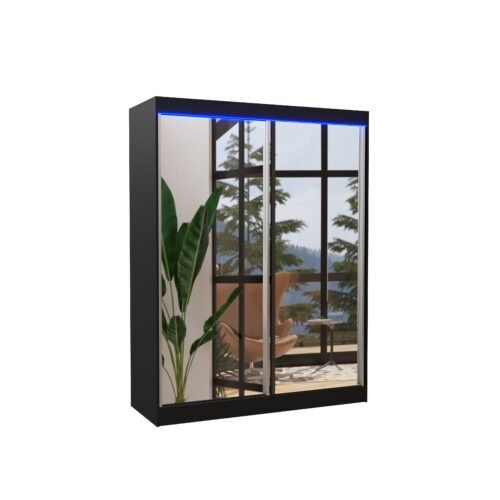 Sliding wardrobe with mirror and LED lighting FLOREST 150 black ADRK
