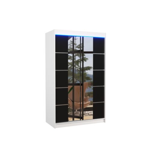 Sliding wardrobe with mirror and LED lighting GENUA 120 white/black ADRK