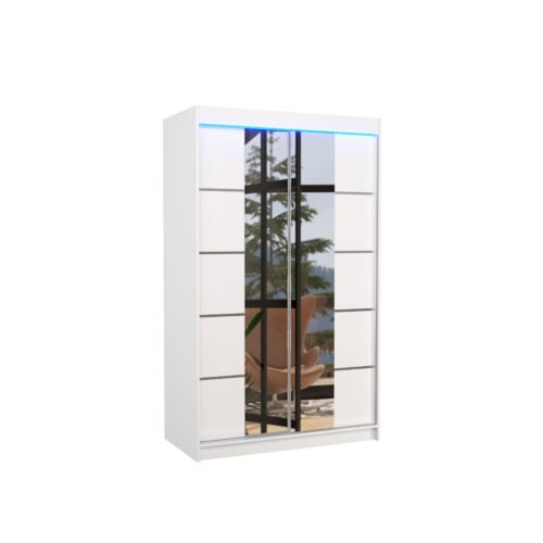 Sliding wardrobe with mirror and LED lighting GENUA 120 white ADRK