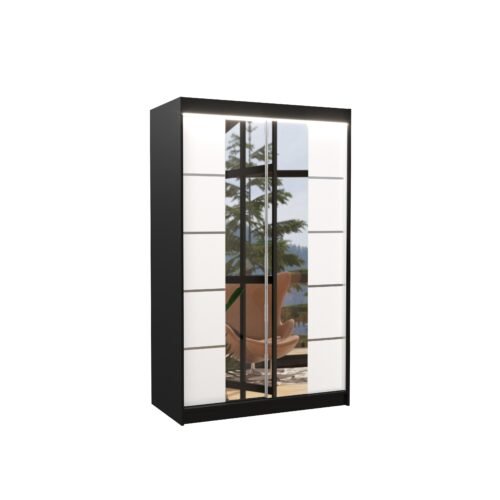 Sliding wardrobe with mirror and LED lighting GENUA 120 black/white ADRK
