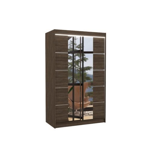 Sliding wardrobe with mirror and LED lighting GENUA 120 chocolate color ADRK