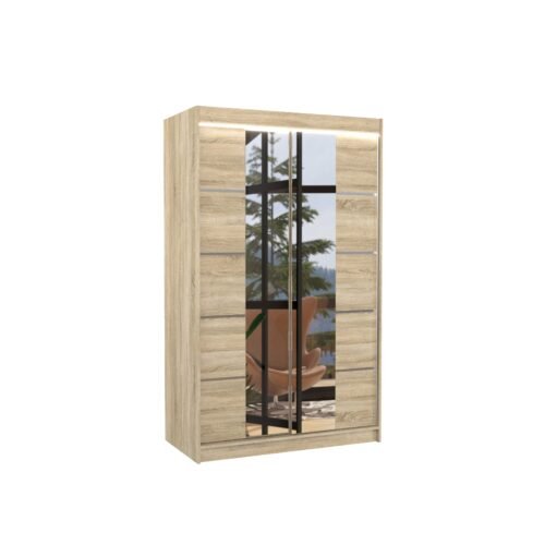 Sliding wardrobe with mirror and LED lighting GENUA 120 Sonoma ADRK