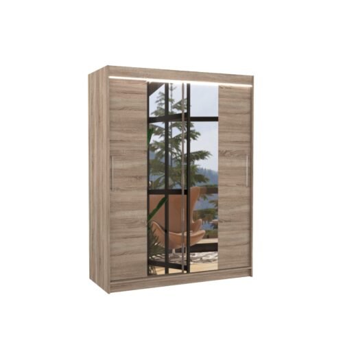 INESS 150 Truffle ADRK sliding wardrobe with mirror and LED lighting