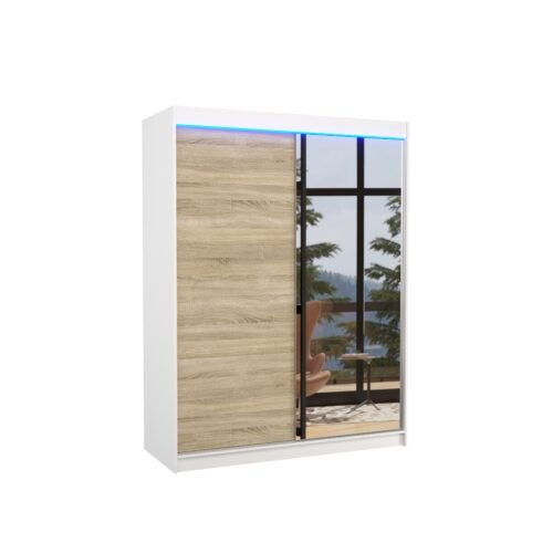 Sliding wardrobe with mirror and LED lighting JORDI 150 white/Sonoma ADRK