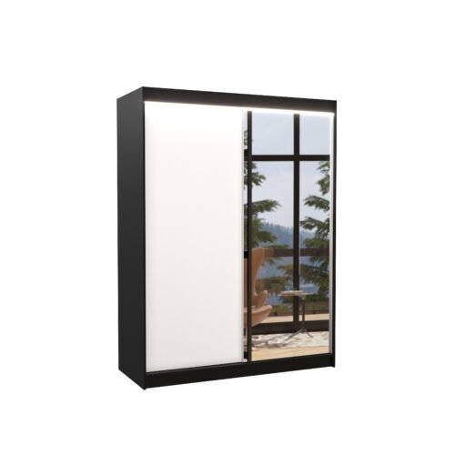 Sliding wardrobe with mirror and LED lighting JORDI 150 black/white ADRK