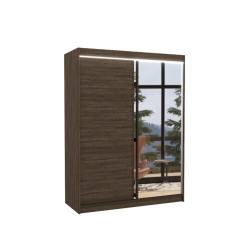 Sliding wardrobe with mirror and LED lighting JORDI 150 chocolate color ADRK