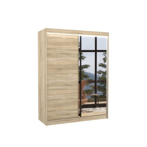 Sliding wardrobe with mirror and LED lighting JORDI 150 Sonoma ADRK