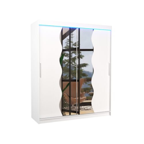 Sliding wardrobe with mirror and LED lighting KANSAS 180 white ADRK