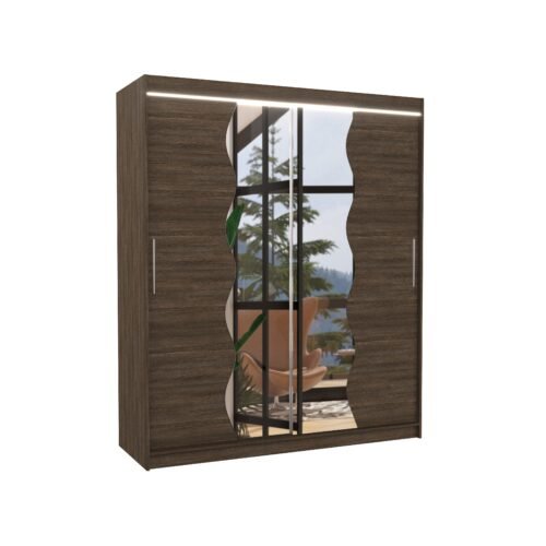 Sliding wardrobe with mirror and LED lighting KANSAS 180 Chocolate ADRK