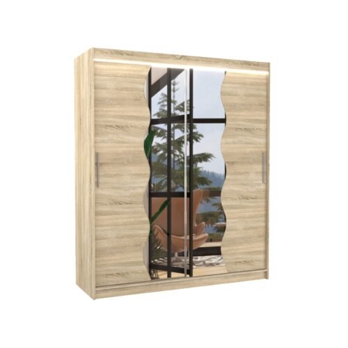 Sliding wardrobe with mirror and LED lighting KANSAS 180 Sonoma ADRK