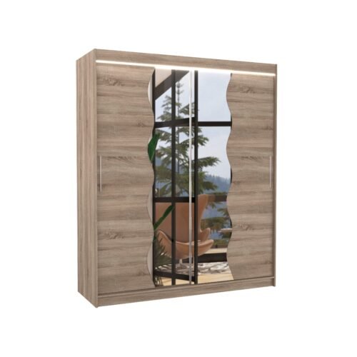 Sliding wardrobe with mirror and LED lighting KANSAS 180 Truffle ADRK