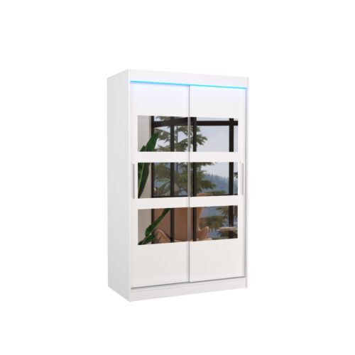 Sliding wardrobe with mirror and LED lighting KOLORADO 120 white ADRK