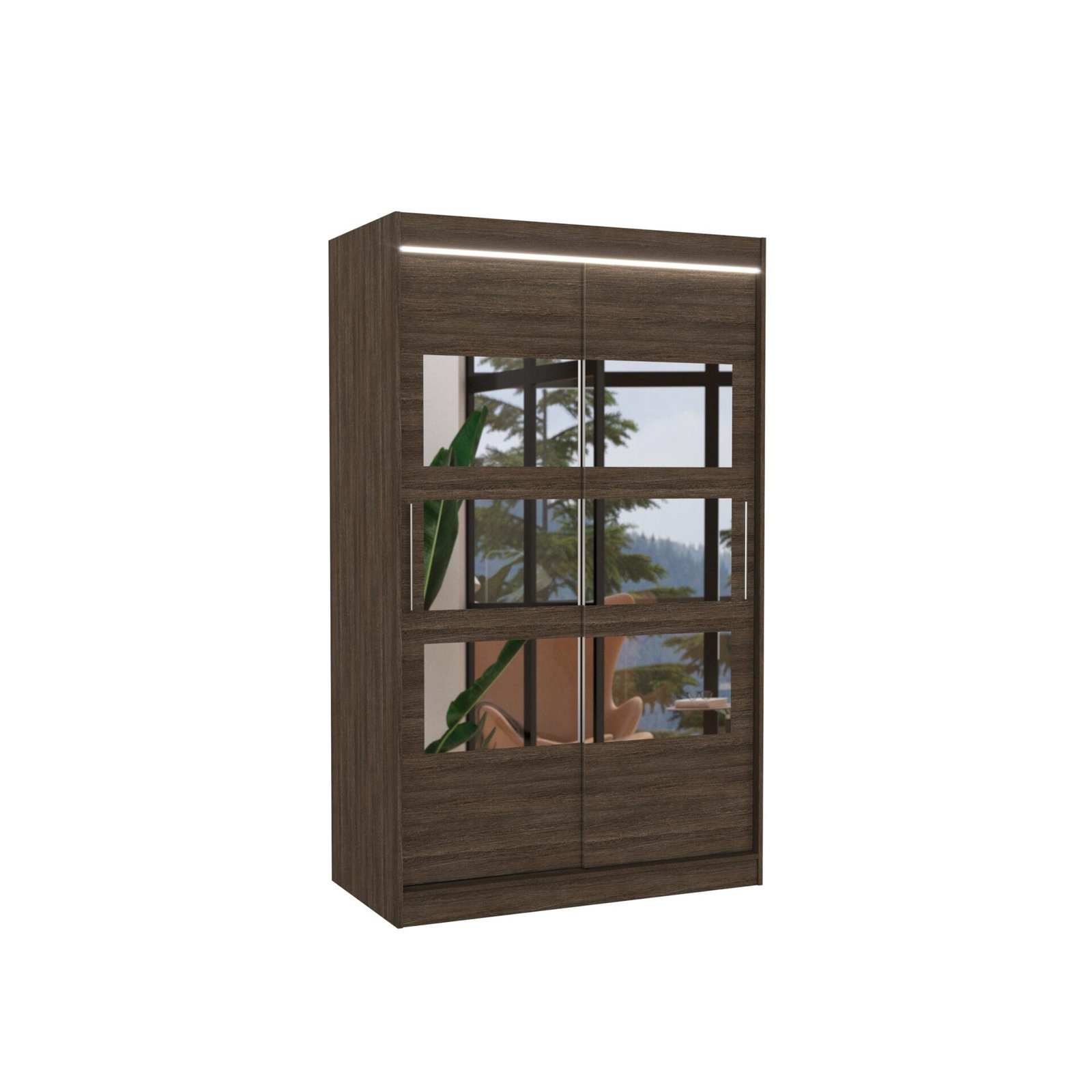 Sliding wardrobe with mirror and LED lighting COLORADO 120 chocolate color ADRK