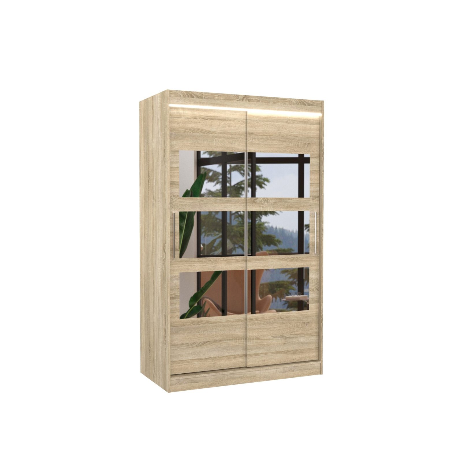 Sliding wardrobe with mirror and LED lighting COLORADO 120 Sonoma ADRK