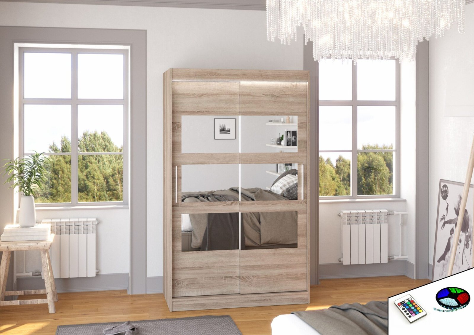 Sliding wardrobe with mirror and LED lighting KOLORADO 120 Truffle ADRK - Image 2
