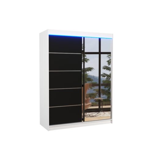 Sliding wardrobe with mirror and LED lighting LIMBO 150 white/black ADRK