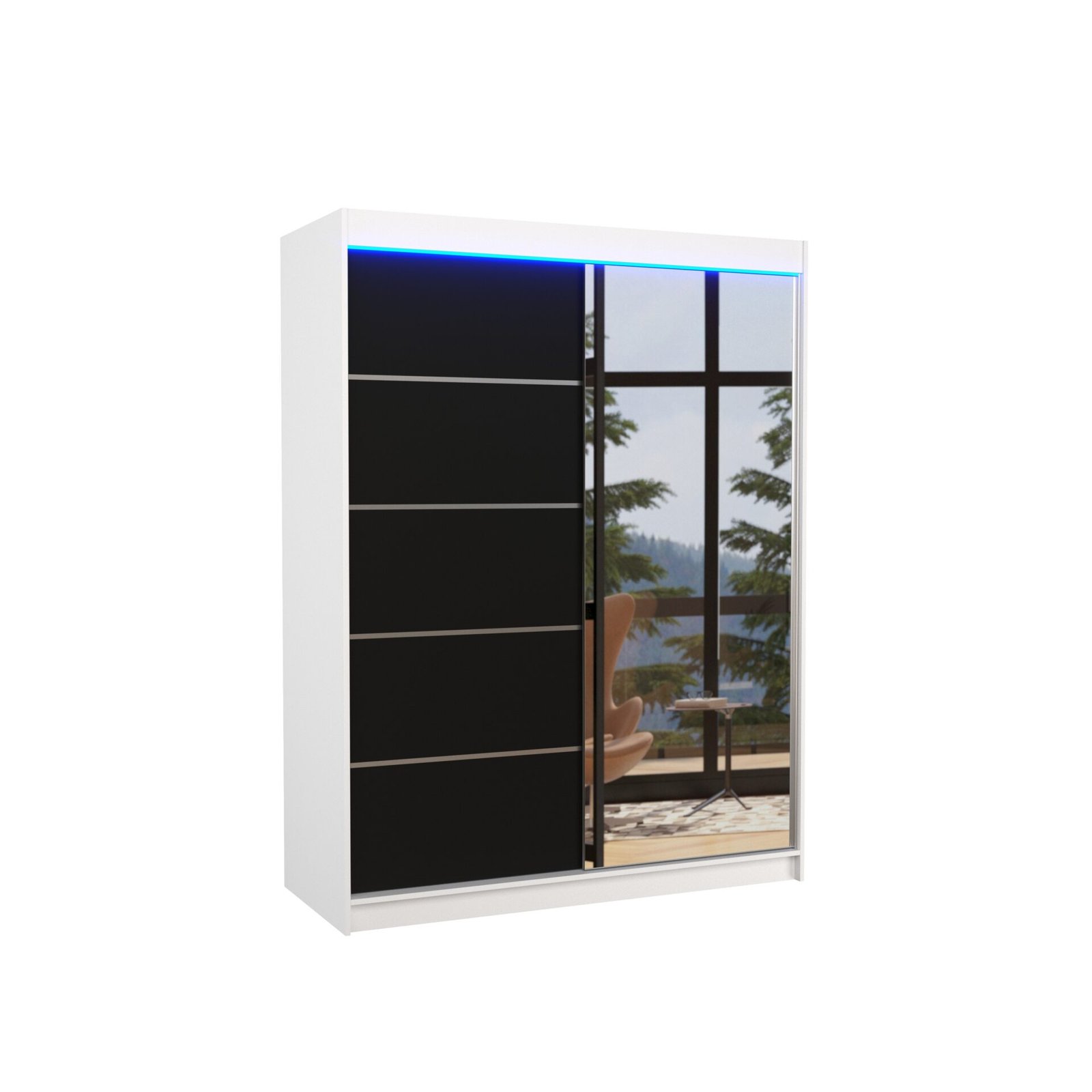 Sliding wardrobe with mirror and LED lighting LIMBO 150 white/black ADRK