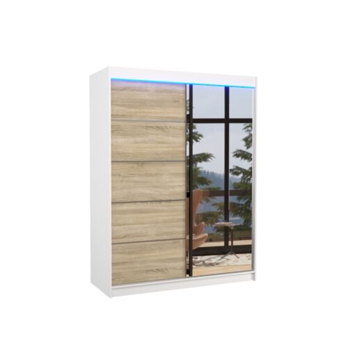 Sliding wardrobe with mirror and LED lighting LIMBO 150 white/Sonoma ADRK